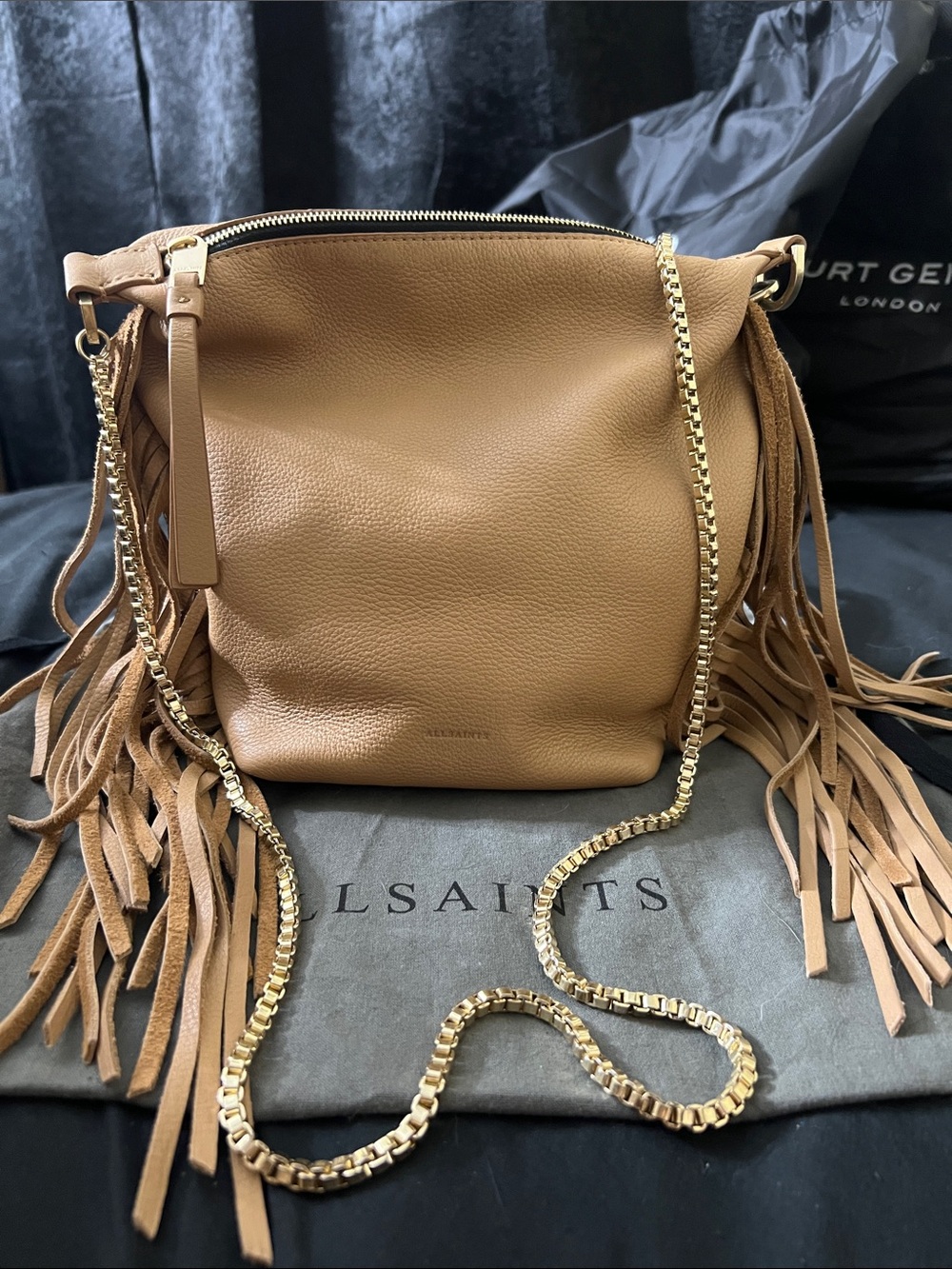 ALL SAINTS Evaline Fringe Crossbody - Palisade Tan - Picture 7 of 11